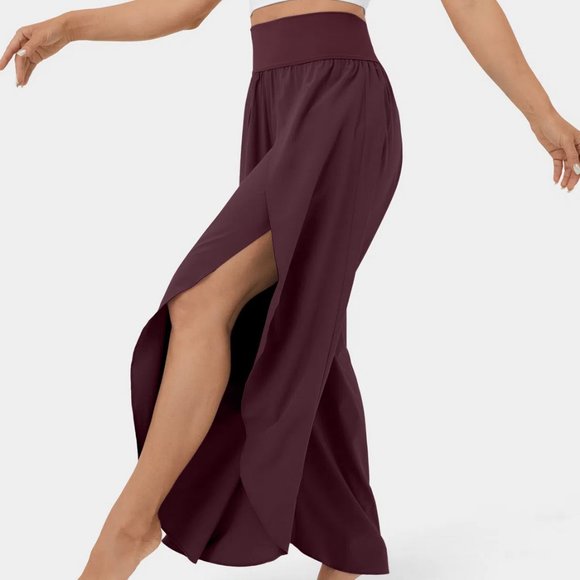 Breezeful Crimson High Waisted Split Leg Harem Pants, Pocket - Picture 5 of 10